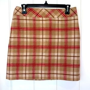 Loft plaid Wool Mini Skirt, Women’s Size 4, Side Zip, Red, Brown, Cream